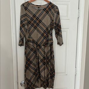 R&K Brown Plaid Long Sleeve Dress